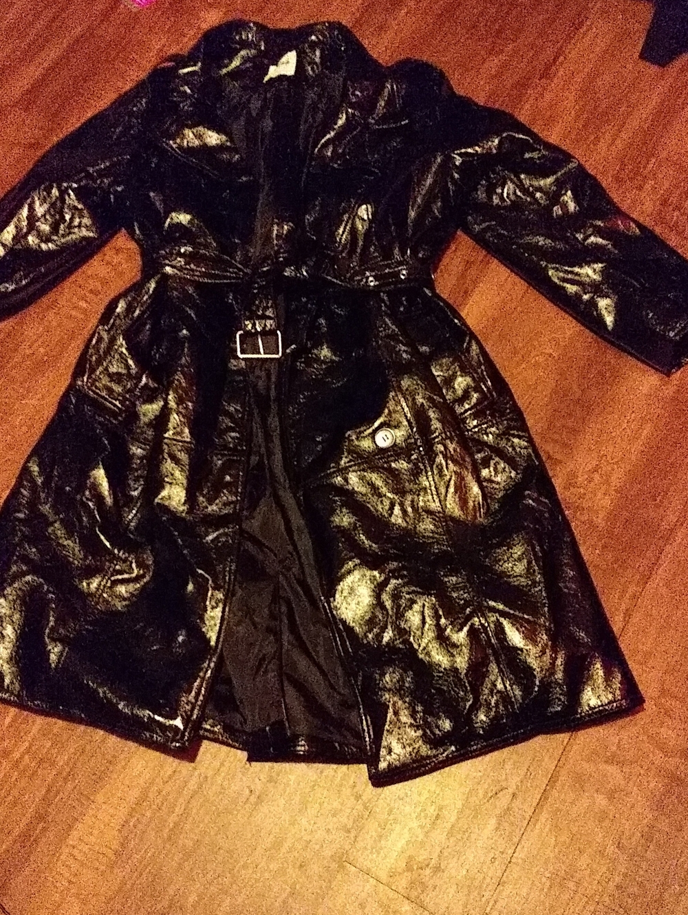 Women’s Black Patent Trench Coat with Belt